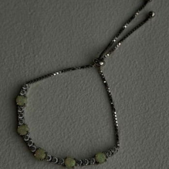 Adjustable 925 Sterling Silver Opal & Beryl Bracelet
