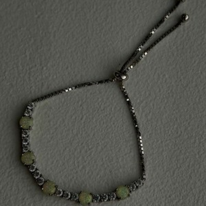 Adjustable 925 Sterling Silver Opal & Beryl Bracelet