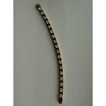 925 Sterling Silver Gold Plated White Colorless & Blue Cz Bracelet 7.5