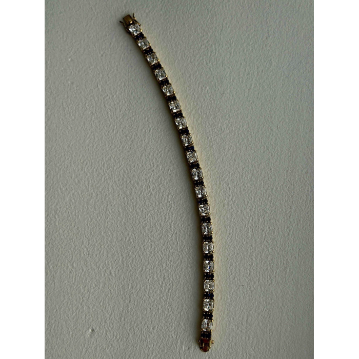 925 Sterling Silver Gold Plated White Colorless & Blue Cz Bracelet 7.5