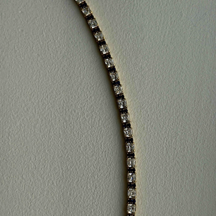 925 Sterling Silver Gold Plated White Colorless & Blue Cz Bracelet 7.5