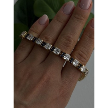 925 Sterling Silver Gold Plated White Colorless & Blue Cz Bracelet 7.5