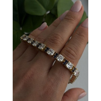 925 Sterling Silver Gold Plated White Colorless & Blue Cz Bracelet 7.5