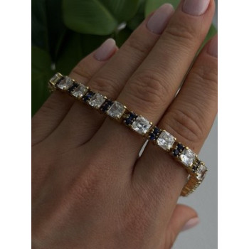 925 Sterling Silver Gold Plated White Colorless & Blue Cz Bracelet 7.5