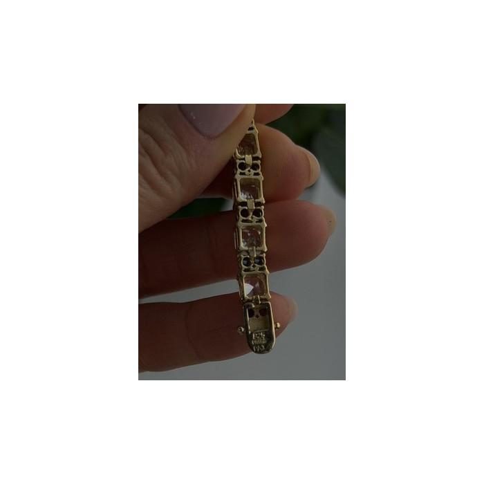 925 Sterling Silver Gold Plated White Colorless & Blue Cz Bracelet 7.5