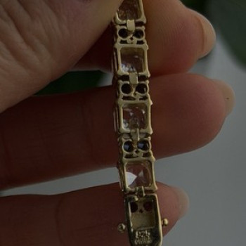 925 Sterling Silver Gold Plated White Colorless & Blue Cz Bracelet 7.5