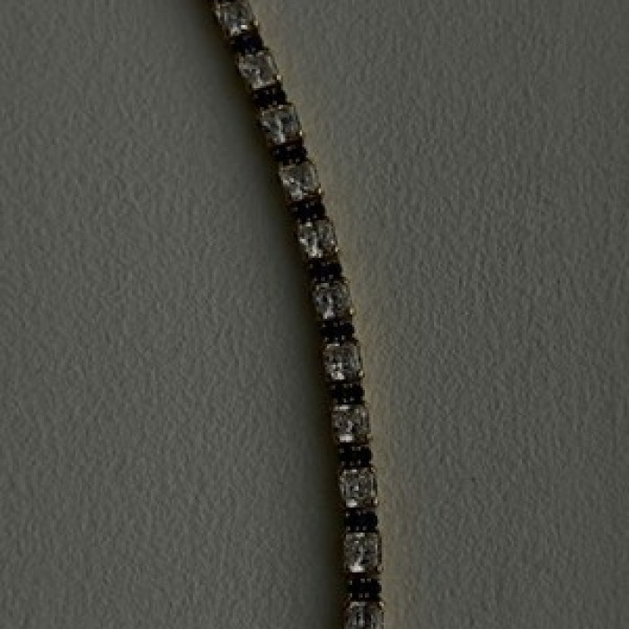 925 Sterling Silver Gold Plated White Colorless & Blue Cz Bracelet 7.5