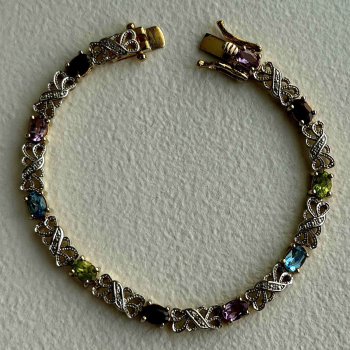 925 Sterling Silver Gold Plated Garnet Amethyst Peridot Topaz Bracelet 7.5