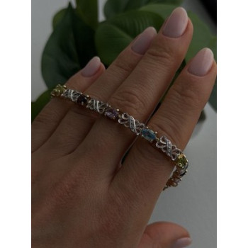 925 Sterling Silver Gold Plated Garnet Amethyst Peridot Topaz Bracelet 7.5