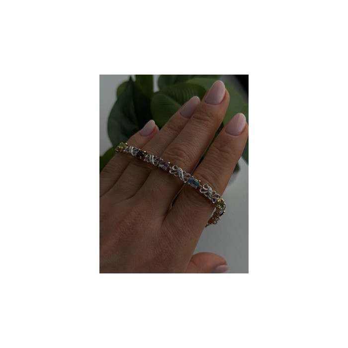 925 Sterling Silver Gold Plated Garnet Amethyst Peridot Topaz Bracelet 7.5