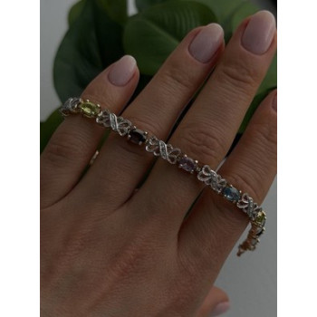 925 Sterling Silver Gold Plated Garnet Amethyst Peridot Topaz Bracelet 7.5