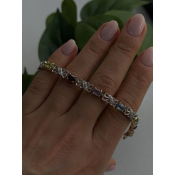 925 Sterling Silver Gold Plated Garnet Amethyst Peridot Topaz Bracelet 7.5