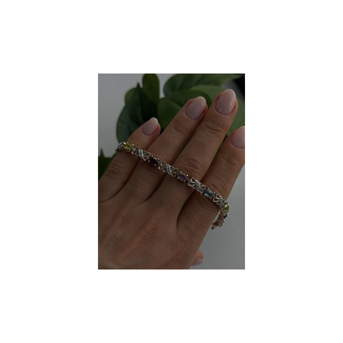 925 Sterling Silver Gold Plated Garnet Amethyst Peridot Topaz Bracelet 7.5