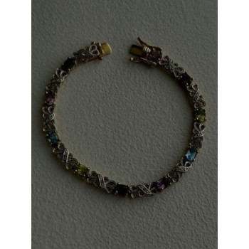 925 Sterling Silver Gold Plated Garnet Amethyst Peridot Topaz Bracelet 7.5