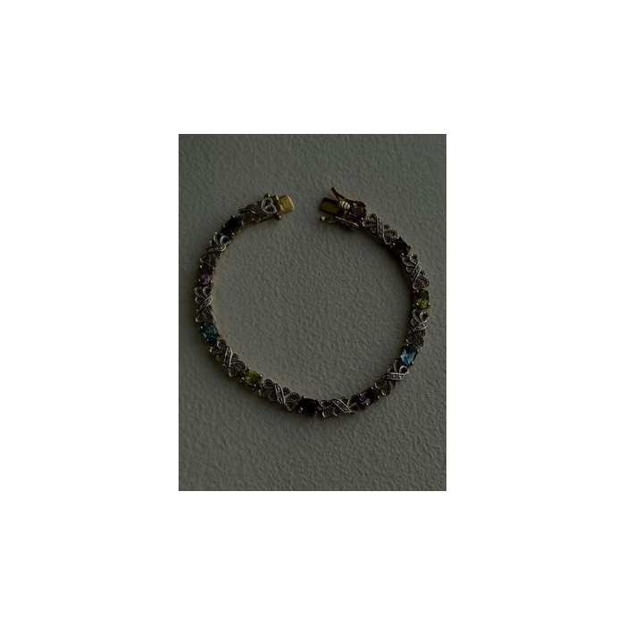 925 Sterling Silver Gold Plated Garnet Amethyst Peridot Topaz Bracelet 7.5