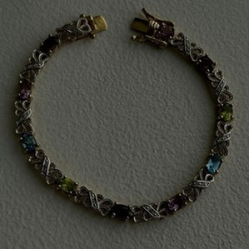 925 Sterling Silver Gold Plated Garnet Amethyst Peridot Topaz Bracelet 7.5