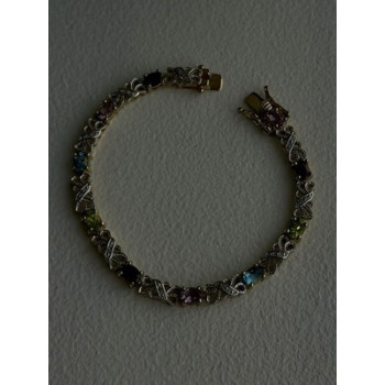 925 Sterling Silver Gold Plated Garnet Amethyst Peridot Topaz Bracelet 7.5