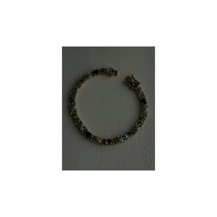 925 Sterling Silver Gold Plated Garnet Amethyst Peridot Topaz Bracelet 7.5