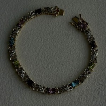 925 Sterling Silver Gold Plated Garnet Amethyst Peridot Topaz Bracelet 7.5
