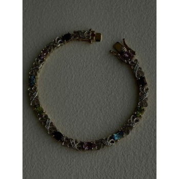 925 Sterling Silver Gold Plated Garnet Amethyst Peridot Topaz Bracelet 7.5