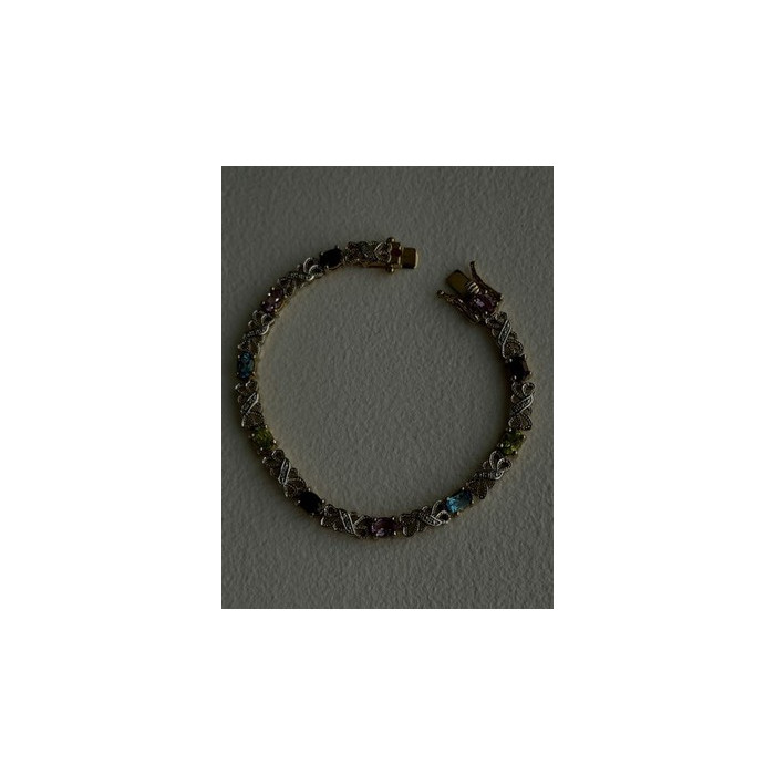 925 Sterling Silver Gold Plated Garnet Amethyst Peridot Topaz Bracelet 7.5