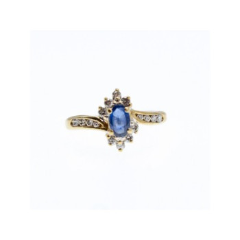 10K YELLOW GOLD BLUE SAPPHIRE & DIAMONDS RING SIZE 5