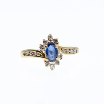 10K Yellow Gold Blue Sapphire & Diamonds Ring Size 5