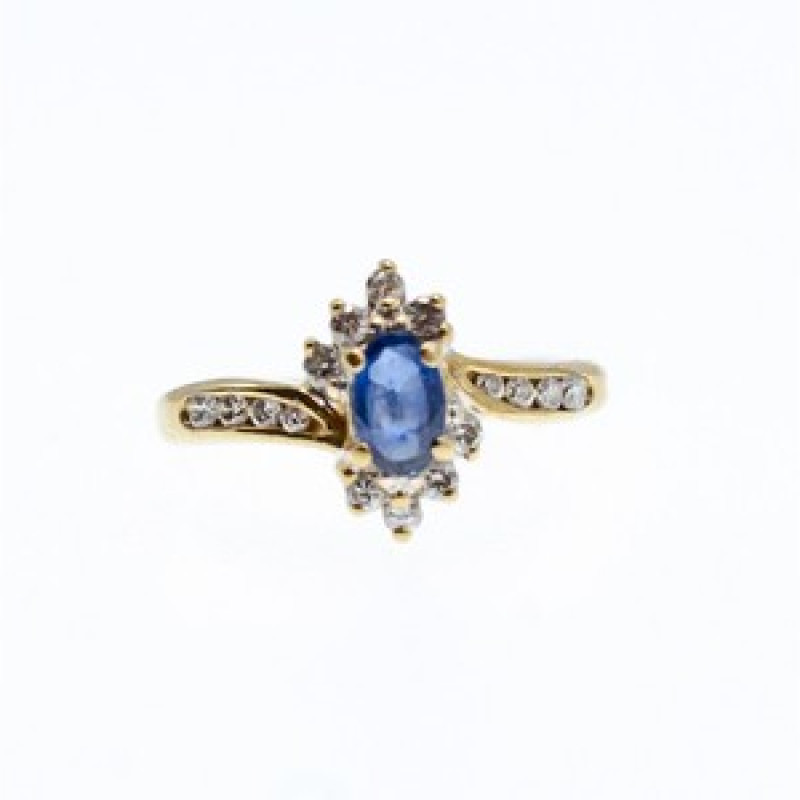 10K Yellow Gold Blue Sapphire & Diamonds Ring Size 5