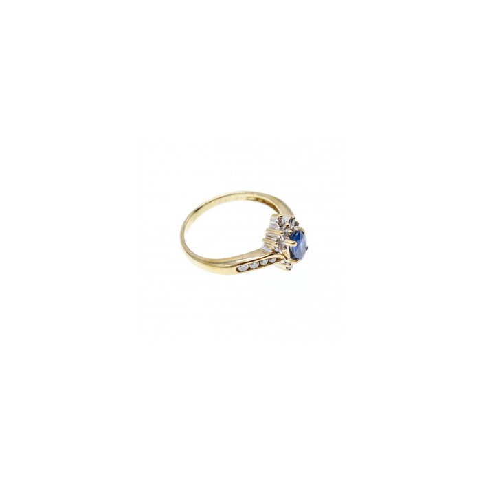 10K YELLOW GOLD BLUE SAPPHIRE & DIAMONDS RING SIZE 5