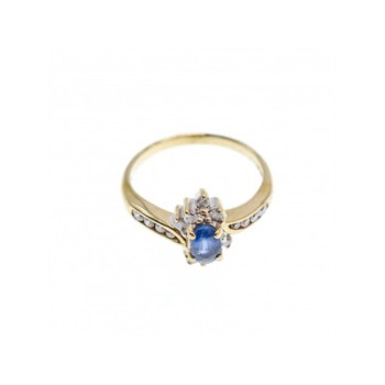 10K YELLOW GOLD BLUE SAPPHIRE & DIAMONDS RING SIZE 5