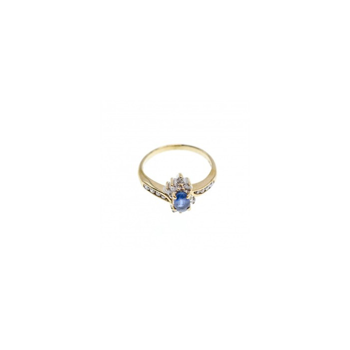 10K YELLOW GOLD BLUE SAPPHIRE & DIAMONDS RING SIZE 5