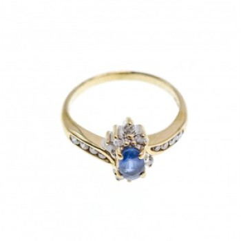 10K Yellow Gold Blue Sapphire & Diamonds Ring Size 5