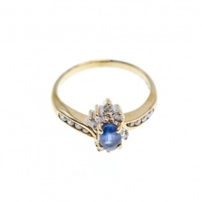 10K Yellow Gold Blue Sapphire & Diamonds Ring Size 5