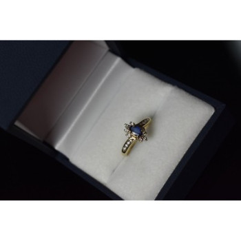 10K YELLOW GOLD BLUE SAPPHIRE & DIAMONDS RING SIZE 5