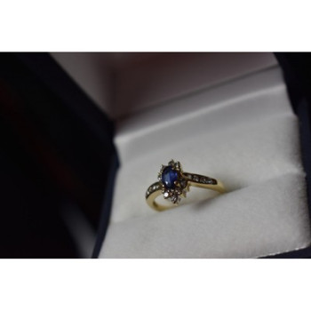 10K YELLOW GOLD BLUE SAPPHIRE & DIAMONDS RING SIZE 5