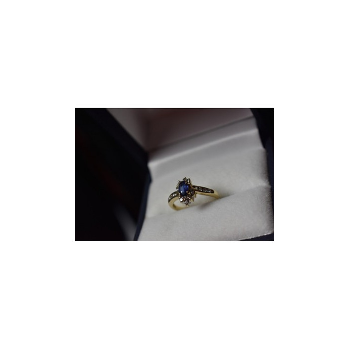 10K YELLOW GOLD BLUE SAPPHIRE & DIAMONDS RING SIZE 5