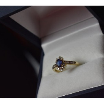 10K Yellow Gold Blue Sapphire & Diamonds Ring Size 5