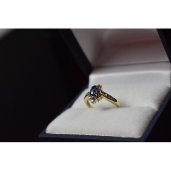 10K YELLOW GOLD BLUE SAPPHIRE & DIAMONDS RING SIZE 5