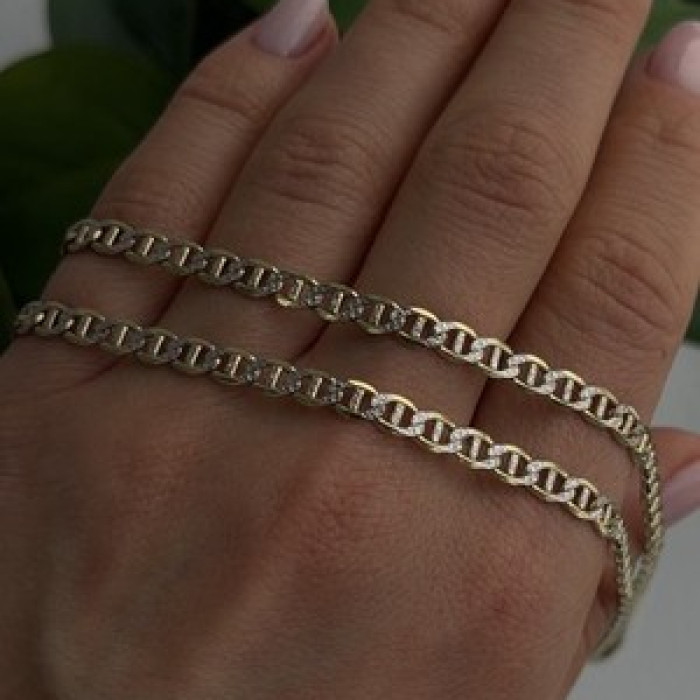 14K Yellow Gold & 925 Sterling Silver Italy Chain Necklace Length 20 in