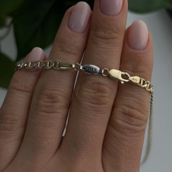 14K Yellow Gold & 925 Sterling Silver Italy Chain Necklace Length 20 in
