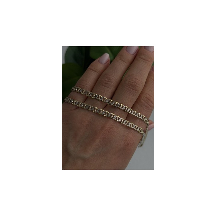 14K Yellow Gold & 925 Sterling Silver Italy Chain Necklace Length 20 in