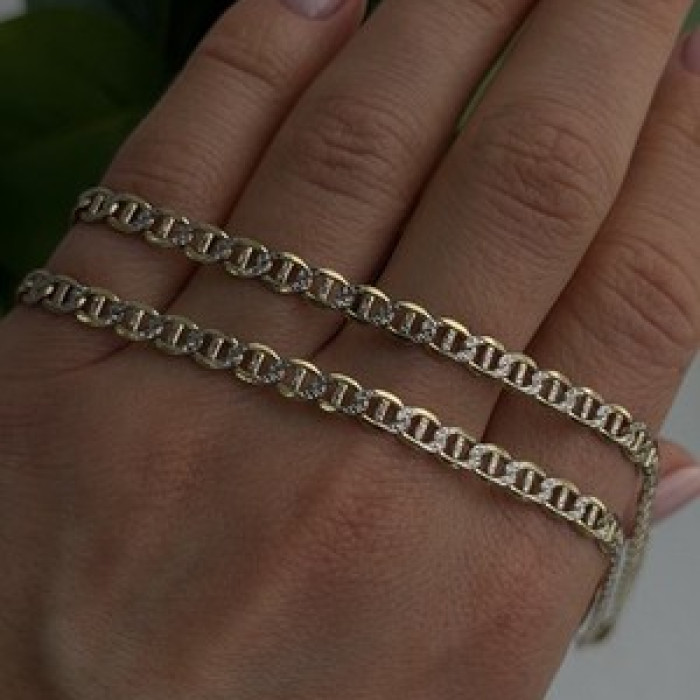 14K Yellow Gold & 925 Sterling Silver Italy Chain Necklace Length 20 in