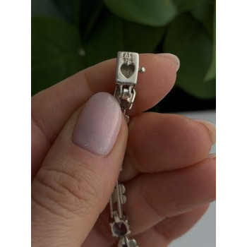 FAS 925 Sterling Silver Amethyst & Marcasite Flower Bracelet 7