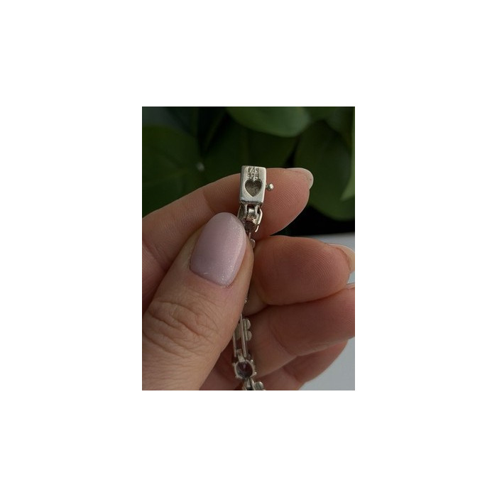 FAS 925 Sterling Silver Amethyst & Marcasite Flower Bracelet 7