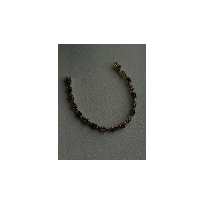 FAS 925 Sterling Silver Amethyst & Marcasite Flower Bracelet 7