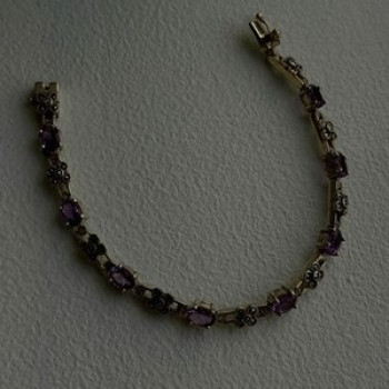 FAS 925 Sterling Silver Amethyst & Marcasite Flower Bracelet 7