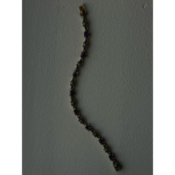 FAS 925 Sterling Silver Amethyst & Marcasite Flower Bracelet 7