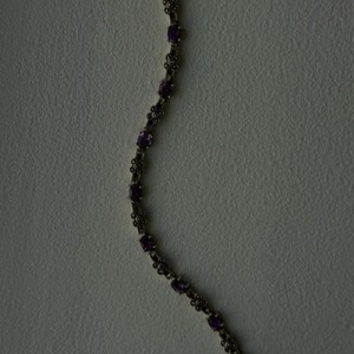 FAS 925 Sterling Silver Amethyst & Marcasite Flower Bracelet 7
