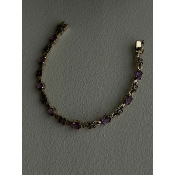 FAS 925 Sterling Silver Amethyst & Marcasite Flower Bracelet 7