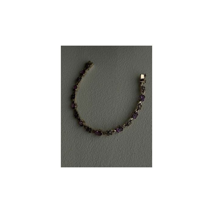 FAS 925 Sterling Silver Amethyst & Marcasite Flower Bracelet 7